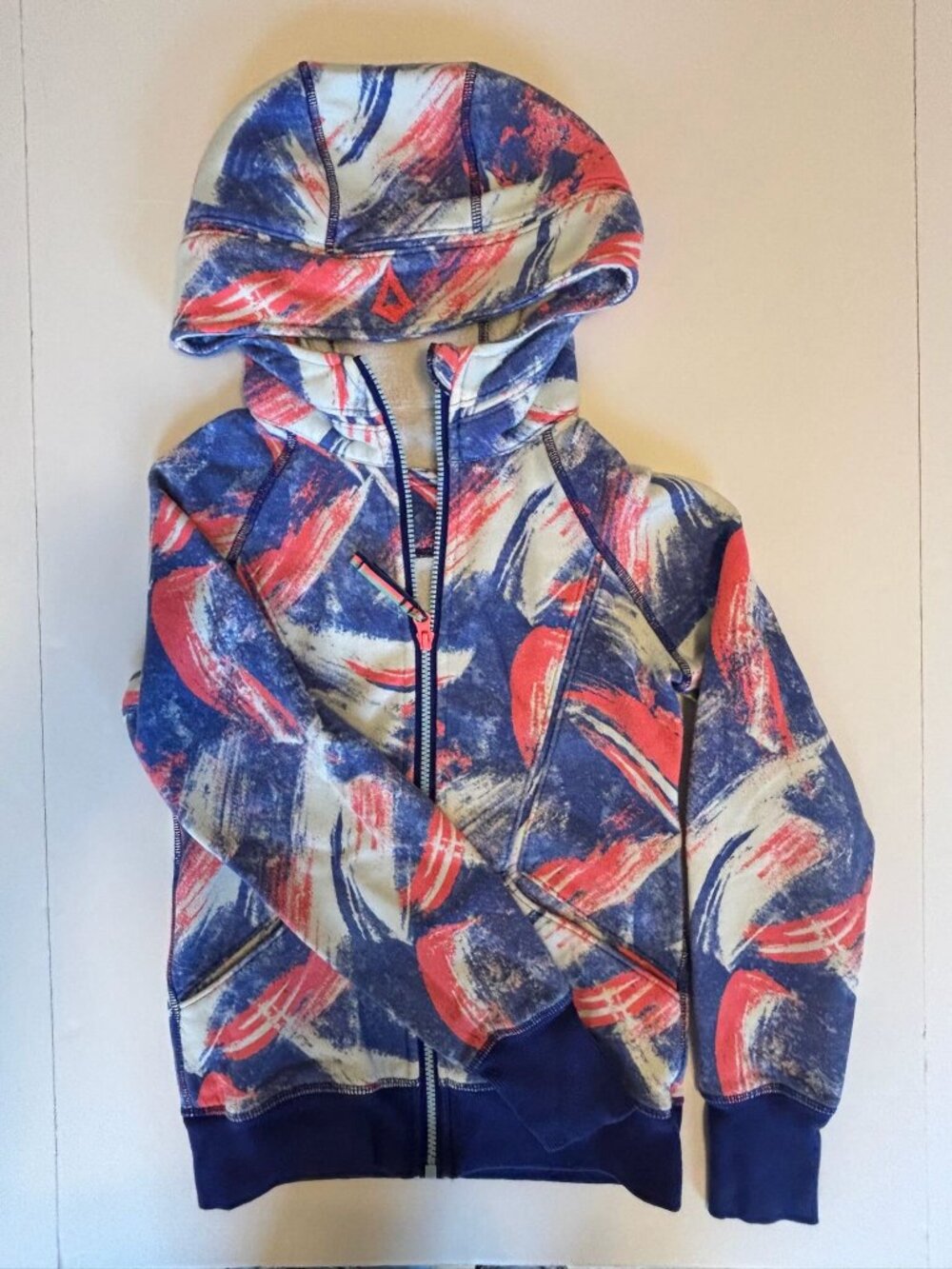 Ivivva by Lululemon Girls Full Zip Hoodie Sz 10 Blue/Coral Brushstroke Print